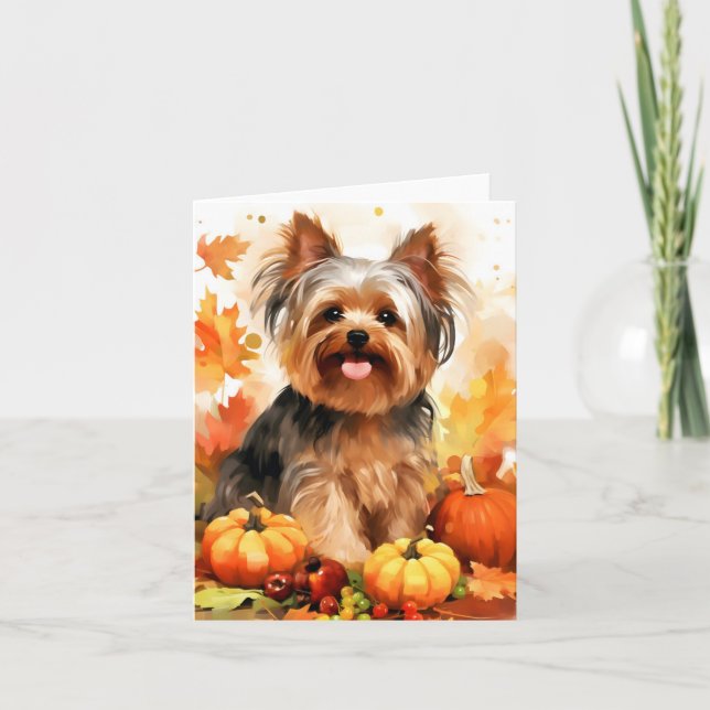 Yorkshire Terrier Autumn Thanksgiving  Card (Front)