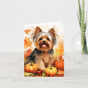 Yorkshire Terrier Autumn Thanksgiving Card