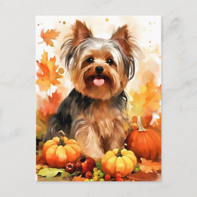 Yorkshire Terrier Autumn Thanksgiving  Postcard (Front)