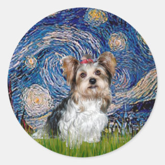 Yorkshire Terrier (Biewer) - Starry Night Classic Round Sticker