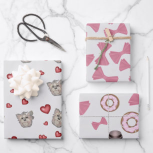 Yorkshire Terrier Bows Hearts Gift Set Wrapping Paper Sheet