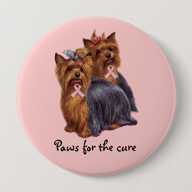 Yorkshire Terrier Breast Cancer Button (Front)
