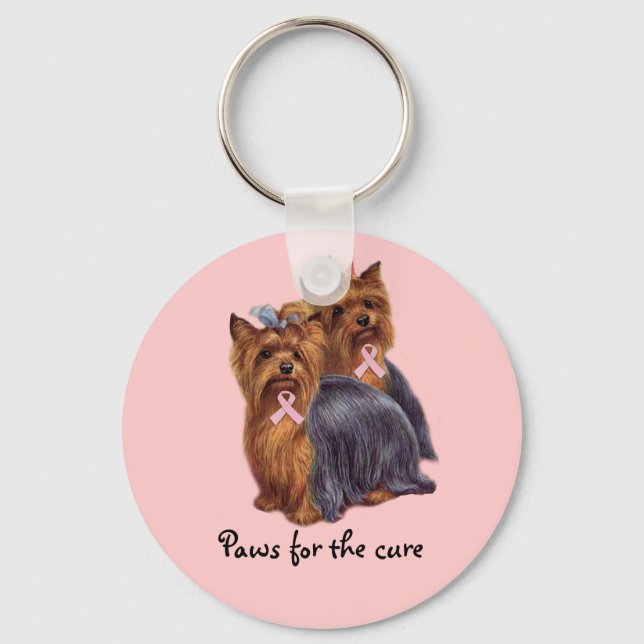 Yorkshire Terrier Breast Cancer Keychain (Front)