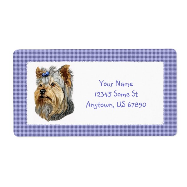 Yorkshire Terrier Bust Blue Bow Labels (Front)