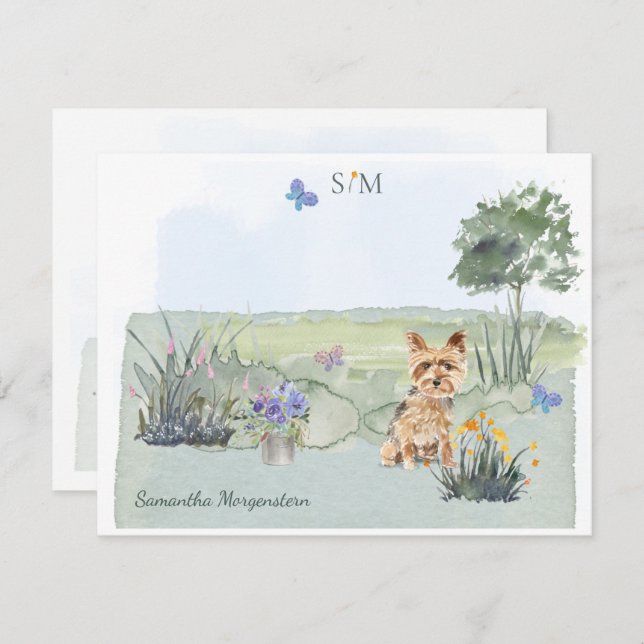 Yorkshire Terrier  Butterfly Meadow Monogram Name Card (Front/Back)