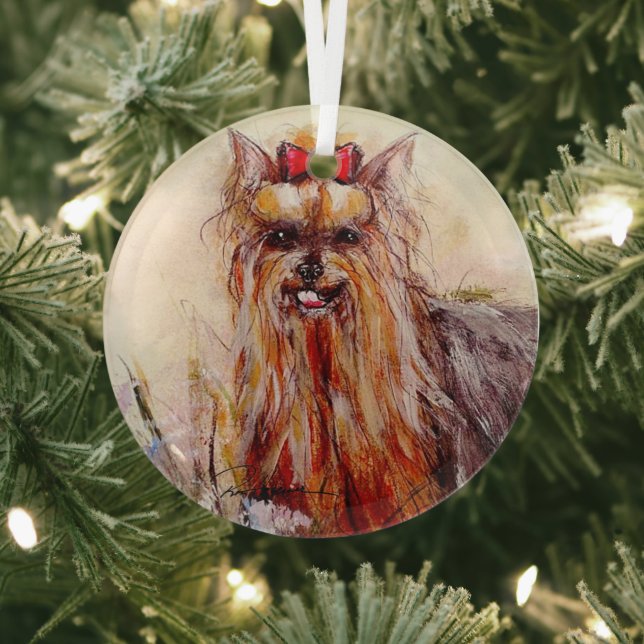 Yorkshire Terrier by Hevener  Glass Ornament (Insitu)