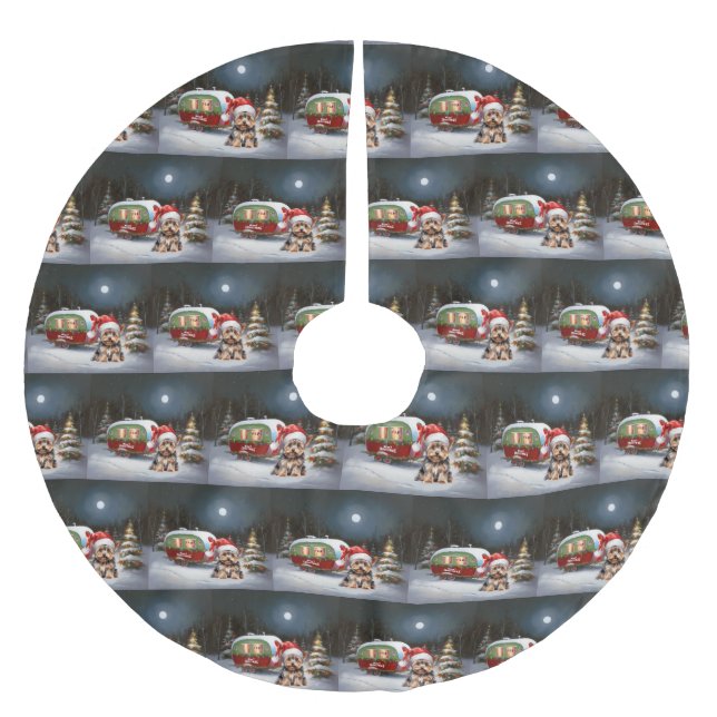 Yorkshire Terrier Caravan Christmas Adventure Brushed Polyester Tree Skirt (Front)