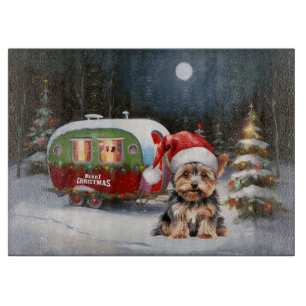 Yorkshire Terrier Caravan Christmas Adventure Cutting Board