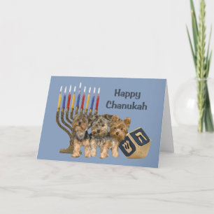 Yorkshire Terrier Chanukah Card Menorah Dreidel