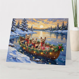 Yorkshire Terrier Christmas Boat Holiday Card