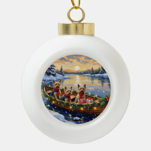 Yorkshire Terrier Christmas Boat Holiday Ceramic Ball Christmas Ornament