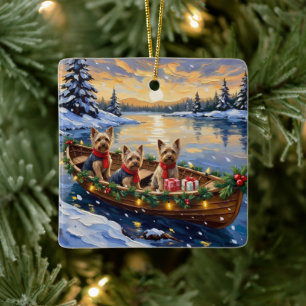 Yorkshire Terrier Christmas Boat Holiday Ceramic Ornament