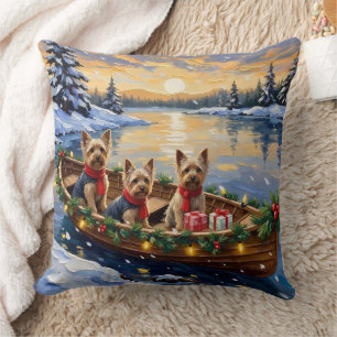 Yorkshire Terrier Christmas Boat Holiday Cushion