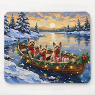 Yorkshire Terrier Christmas Boat Holiday Mouse Pad