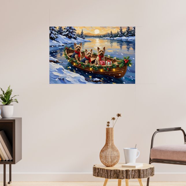 Yorkshire Terrier Christmas Boat Holiday Poster (Living Room 3)