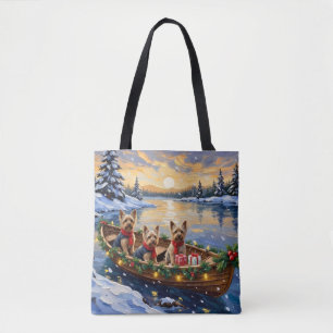 Yorkshire Terrier Christmas Boat Holiday Tote Bag