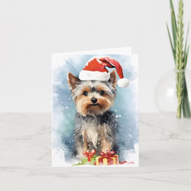 Yorkshire Terrier Christmas brush painting artwork Card (Front)