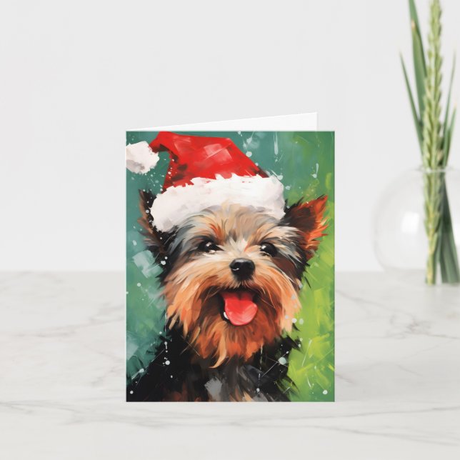 Yorkshire Terrier Christmas brush painting artwork Card (Front)