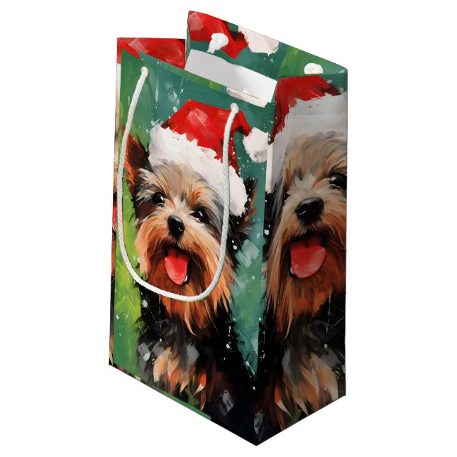 Yorkshire Terrier Christmas brush painting artwork Small Gift Bag (Back Angled)