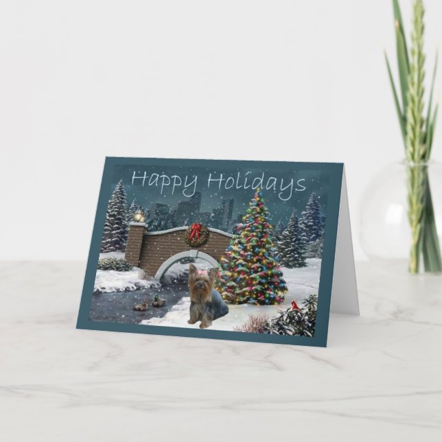 Yorkshire Terrier Christmas Card Evening (Front)