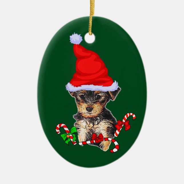 Yorkshire Terrier Christmas Ceramic Tree Decoration (Front)