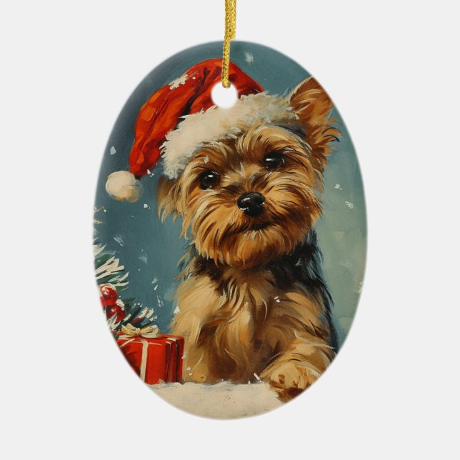 Yorkshire Terrier Christmas  Ceramic Tree Decoration (Front)