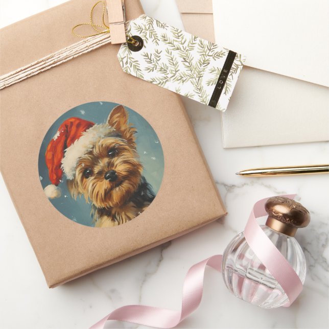 Yorkshire Terrier Christmas  Classic Round Sticker (Gifting)