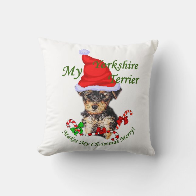 Yorkshire Terrier Christmas Cushion (Front)