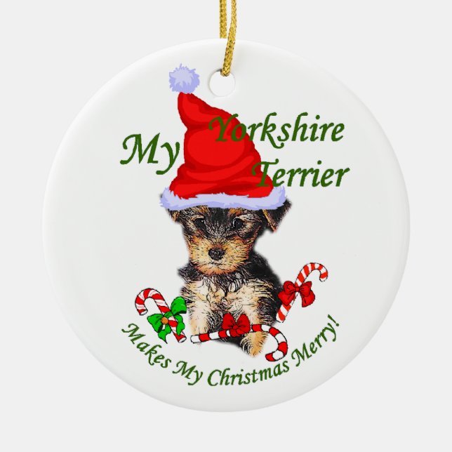 Yorkshire Terrier Christmas Gifts Ceramic Tree Decoration (Front)
