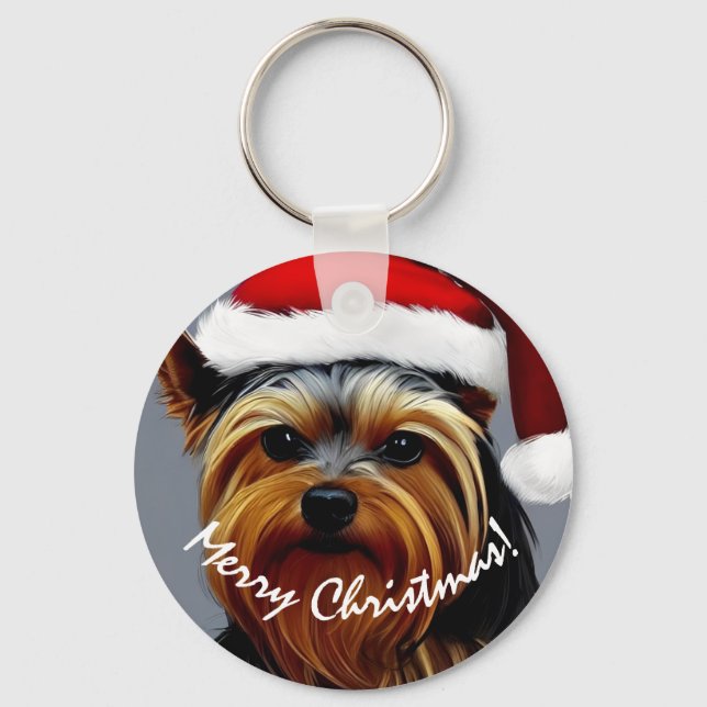 Yorkshire Terrier Christmas Key Ring (Front)