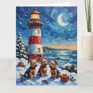 Yorkshire Terrier Christmas Lighthouse Holiday Card