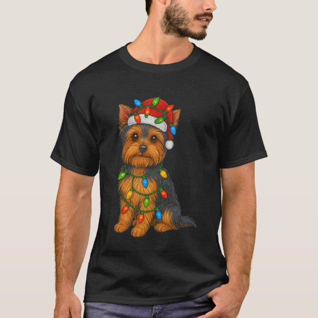 Yorkshire Terrier Christmas Lights Dog Lover Xmas  T-Shirt (Front)