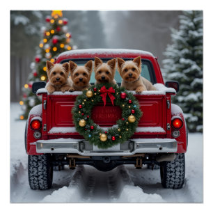 Yorkshire Terrier Christmas Red Truck Holiday Gift Poster