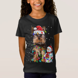 Yorkshire Terrier Christmas Santa Hat Xmas Lights  T-Shirt
