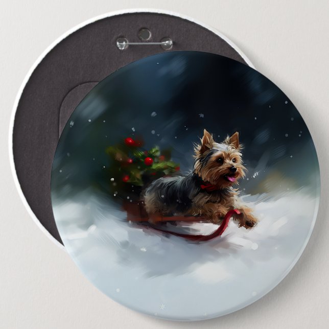 Yorkshire Terrier Christmas snow winter  6 Cm Round Badge (Front & Back)