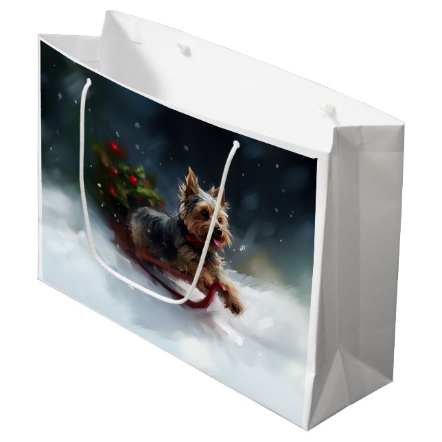 Yorkshire Terrier Christmas snow winter  Large Gift Bag (Front Angled)