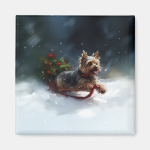 Yorkshire Terrier Christmas snow winter Magnet
