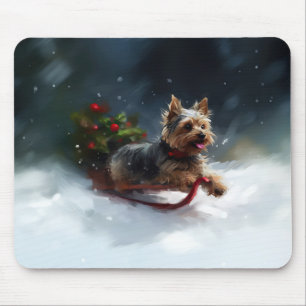Yorkshire Terrier Christmas snow winter Mouse Pad