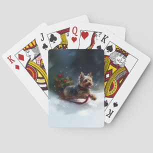 Yorkshire Terrier Christmas snow winter Playing Cards