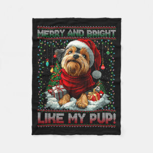 Yorkshire Terrier Christmas Tree Decorations Dog L Fleece Blanket