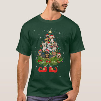 Yorkshire Terrier Christmas Tree Lights Dog Santa  T-Shirt