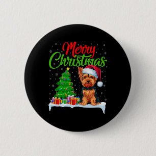Yorkshire Terrier Christmas Tree Lights Funny Xmas 6 Cm Round Badge
