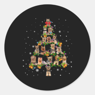Yorkshire Terrier Christmas Tree Santa Funny Dog L Classic Round Sticker