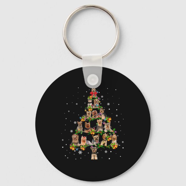 Yorkshire Terrier Christmas Tree Santa Funny Dog L Key Ring (Front)
