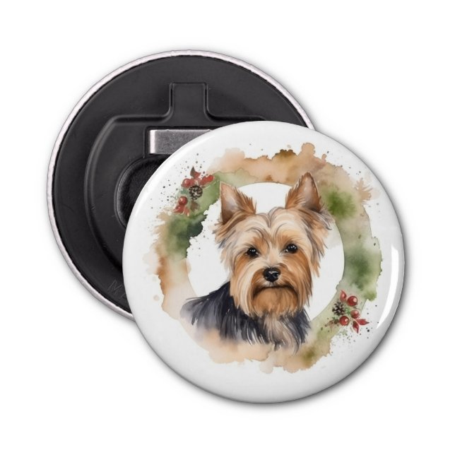 Yorkshire Terrier Christmas Wreath Festive Pup Bottle Opener (Front)