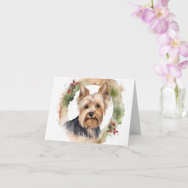Yorkshire Terrier Christmas Wreath Festive Pup Card (Orchid)