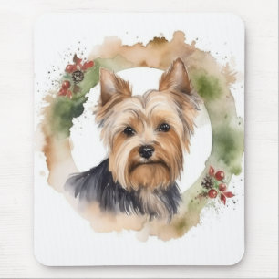 Yorkshire Terrier Christmas Wreath Festive Pup Mouse Pad