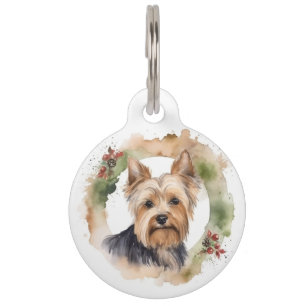 Yorkshire Terrier Christmas Wreath Festive Pup Pet Tag
