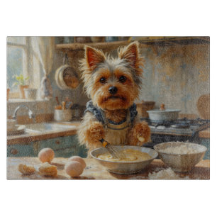 Yorkshire Terrier Cooking in Kitchen Cutting Board