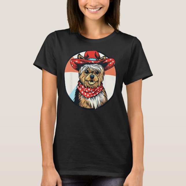 Yorkshire Terrier Cowboy Funny Dog Wild West T-Shirt (Front)
